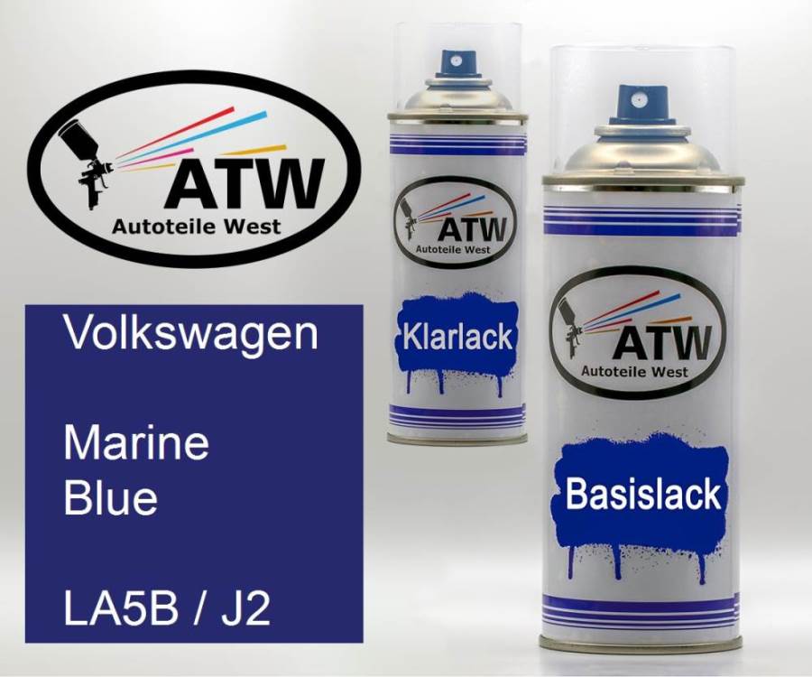 Volkswagen, Marine Blue, LA5B / J2: 400ml Sprühdose + 400ml Klarlack - Set, von ATW Autoteile West.